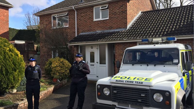 Police officers outside the Salisbury home of former Russian spy Sergei Skripal. Photograph: Ben Mitchell/PA Wire