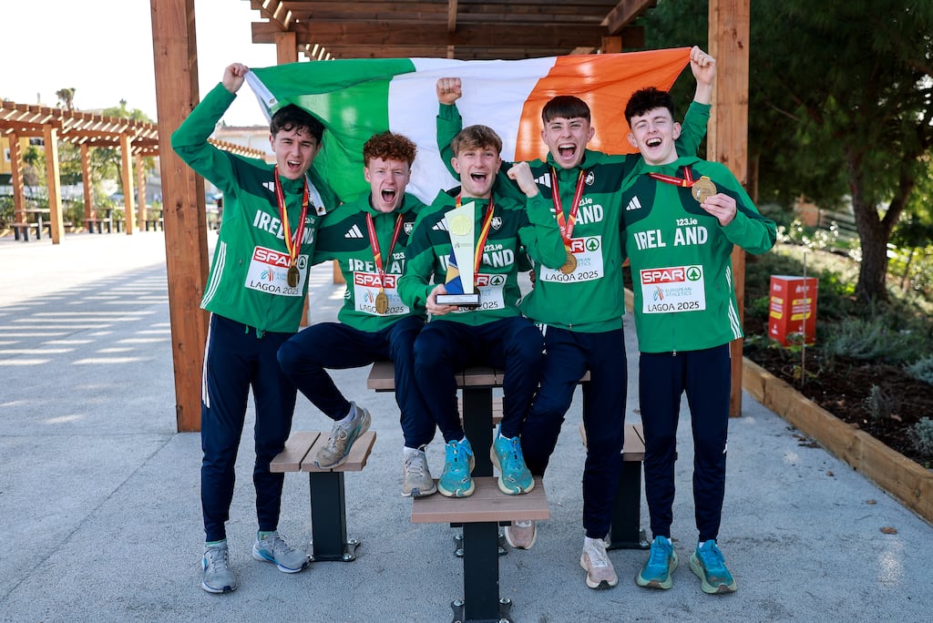 The Irish men's under-23 team of Callum Morgan, Lughaidh Mallon, Nick Griggs, Jonas Stafford, and Niall Murphy. Photograph: Morgan Treacy/Inpho
