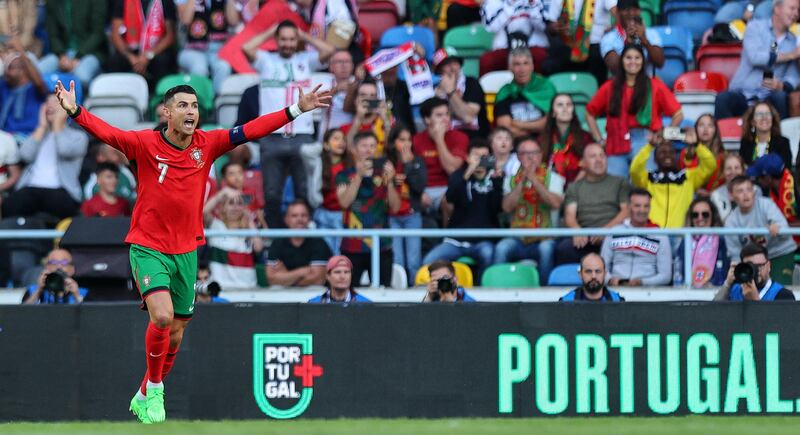 Portugal’s Cristiano Ronaldo appeals a decision. Photograph: Ryan Byrne/Inpho