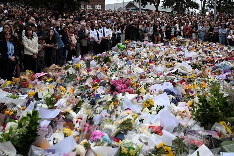 Mourners gather at a tribute at the Bondi Pavilion in memory of the victims of a shooting at Bondi Beach, in Sydney. Photograph: Saeed Khan/AFP/Getty Images