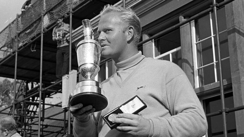 Jack Nicklaus celebrates with the Claret Jug after winning the Open. Photograph: Bob Thomas Photography/Getty