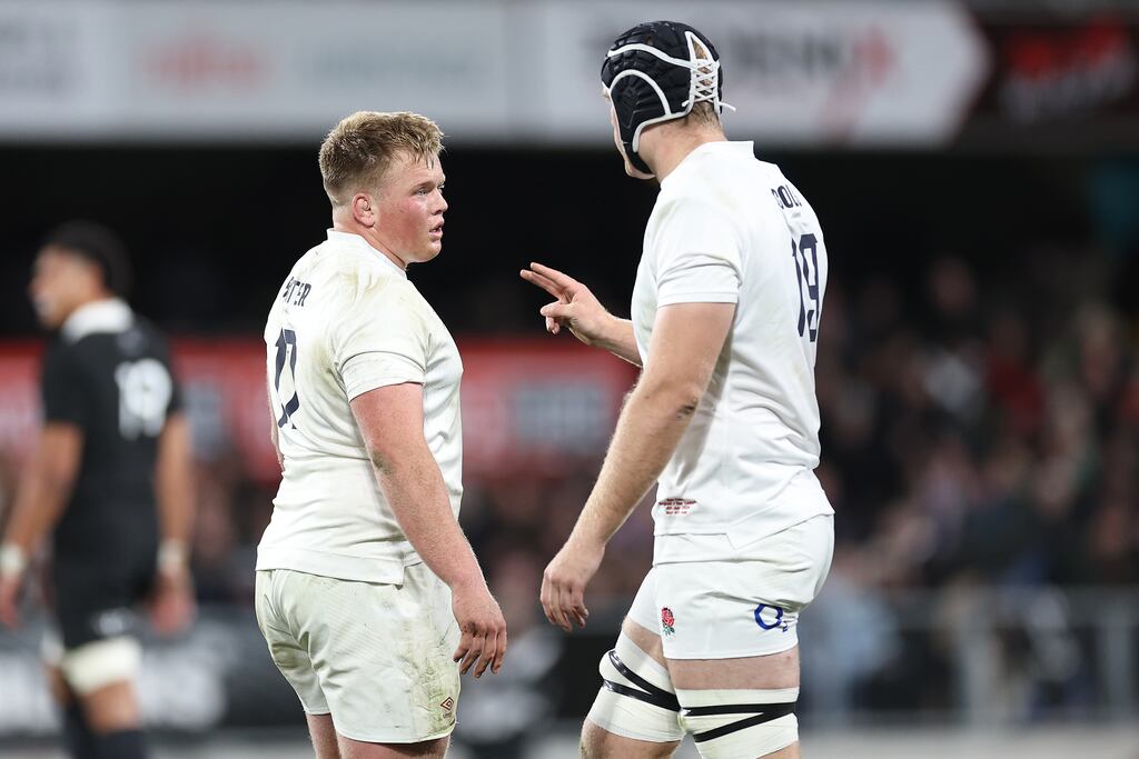 Fin Baxter (left) starts for England for the first time in a Test match against New Zealand this weekend. Photograph: Hannah Peters/Getty Images