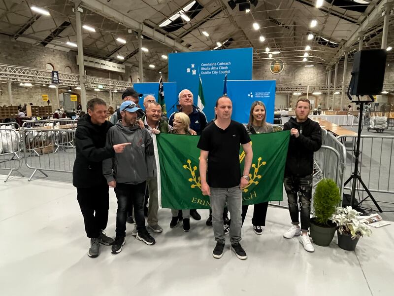 Gavin Pepper (centre) has been elected as a councillor in the Ballymun-Finglas area for Dublin City Council. He is pictured with supporters including Kevin Coyle (right) who's running in the Artane-Whitehall area. Photo: Enda O'Dowd