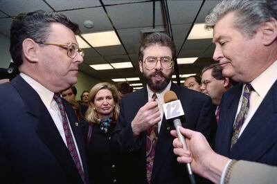 Gerry Adams, whose voice was banned from the airwaves. Photograph: Hai Do/ AFP via Getty Images