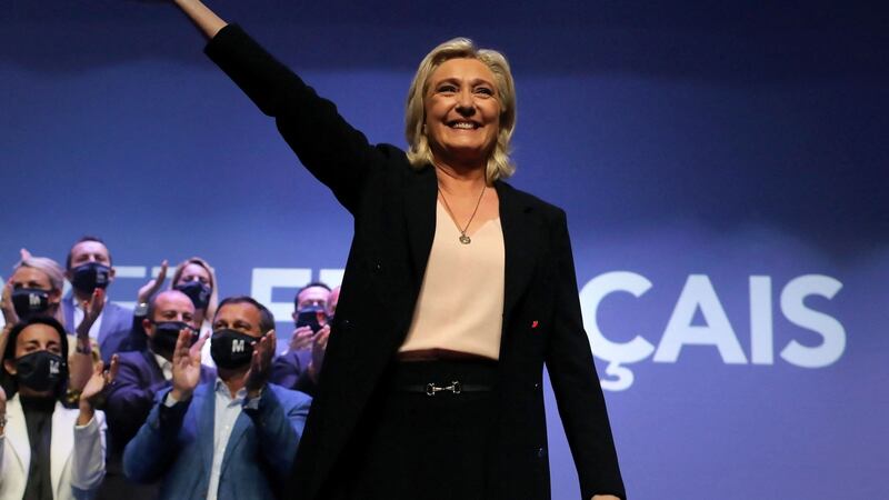 Extreme right-wing leader Marine Le Pen  promises to lower the retirement age to 60. Photograph:   Valentine Chapuis/AFP