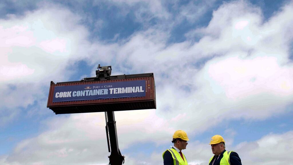 Tánaiste Simon Coveney and Port of Cork chairman John Mullins at the launch of the Port of Cork’s container terminal development in Ringaskiddy, Co Cork. Photograph: Clare Keogh