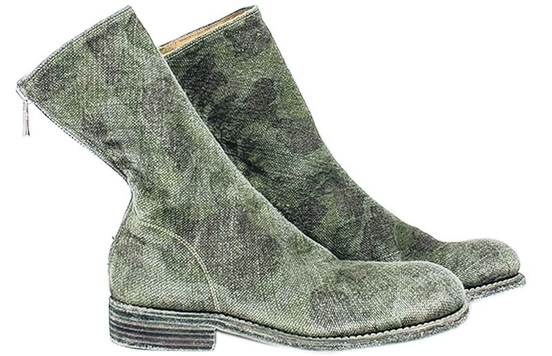 Camouflage linen zip-back boots by Guido, €940 at envoyofbelfast.com