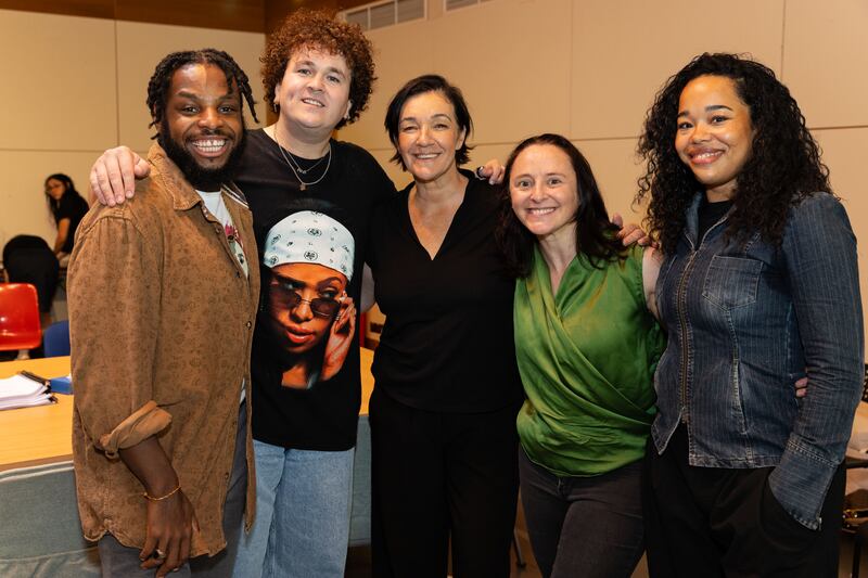 Poor: Keiren Hamilton-Amos Thommas Kane Byrne, Hilda Fay, Mary Murray and Ghaliah Conroy at rehearsals. Photograph: Ailbhe O'Donnell