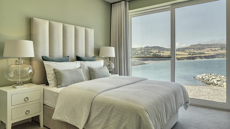 Views from the corner two-bedroom apartments at Marina Village, Greystones.