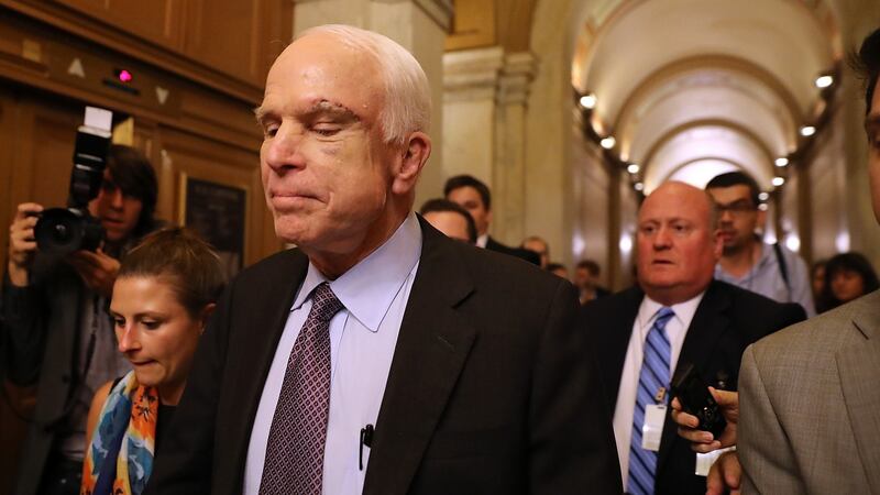 Senator John McCain  after voting on the “skinny repeal” healthcare Bill. Photograph: Justin Sullivan/Getty Images