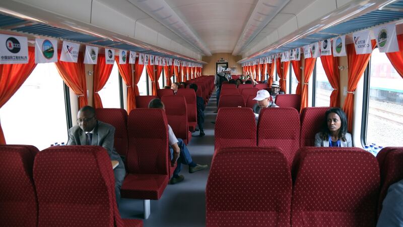 The passenger train during the opening ceremony of the railroad line in 2016. Photograph: Minasse Wondimu Hailu/Anadolu Agency/Getty Images