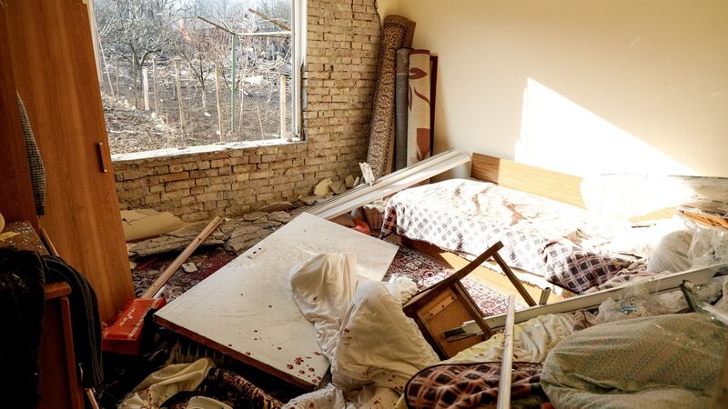 A damaged house is pictured after a cargo train derailed in Bulgaria. Photograph: Hristo Hristov/Reuters