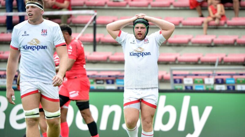 Ulster’s Eric O’Sullivan dejected during his side’s Champions Cup quarter-final defeat to Toulouse. Photograph: Dave Winter/Inpho