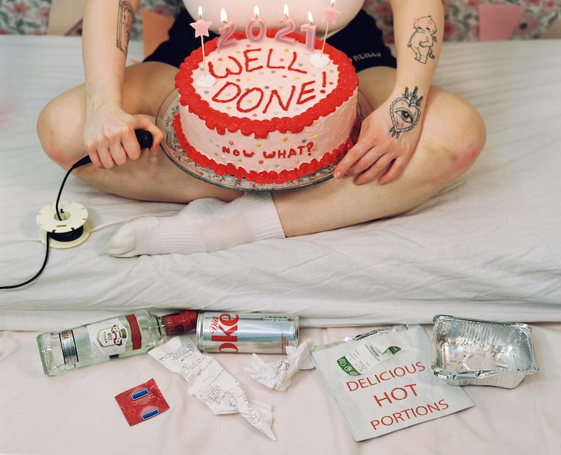 My Bedroom as a Depressed College Graduate (Self-Portrait), by Sorcha Frances Ryder (Dublin), shortlisted for the Zurich Portrait Prize 2022 at the National Gallery of Ireland.