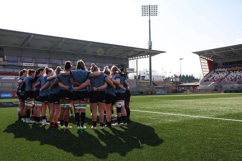 A view of the team huddle during the Captains Run. Photograph: Ben Brady/Inpho