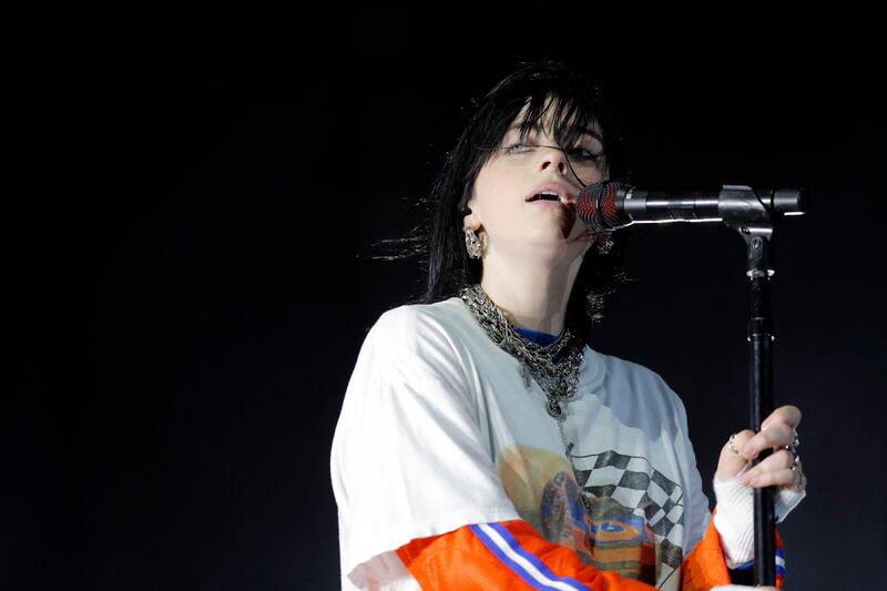 Billie Eilish on stage at the Lollapalooza 2023 music festival in Santiago,  in March. Photograph: javier Torrres/AFP via Getty Images