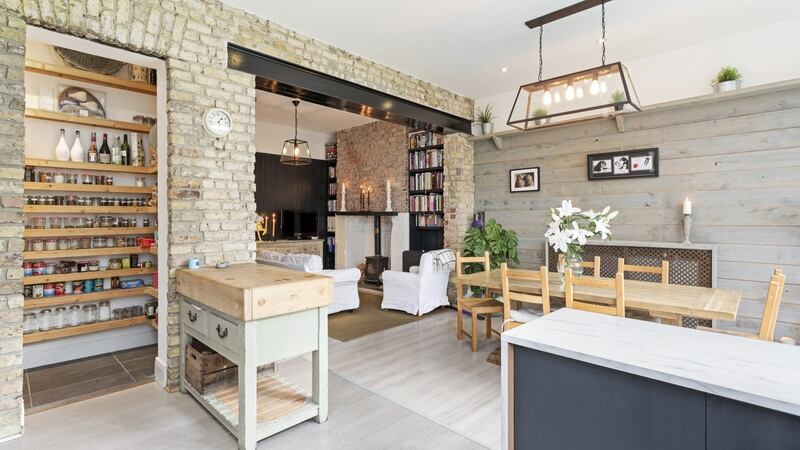 Exposed brick in kithcen