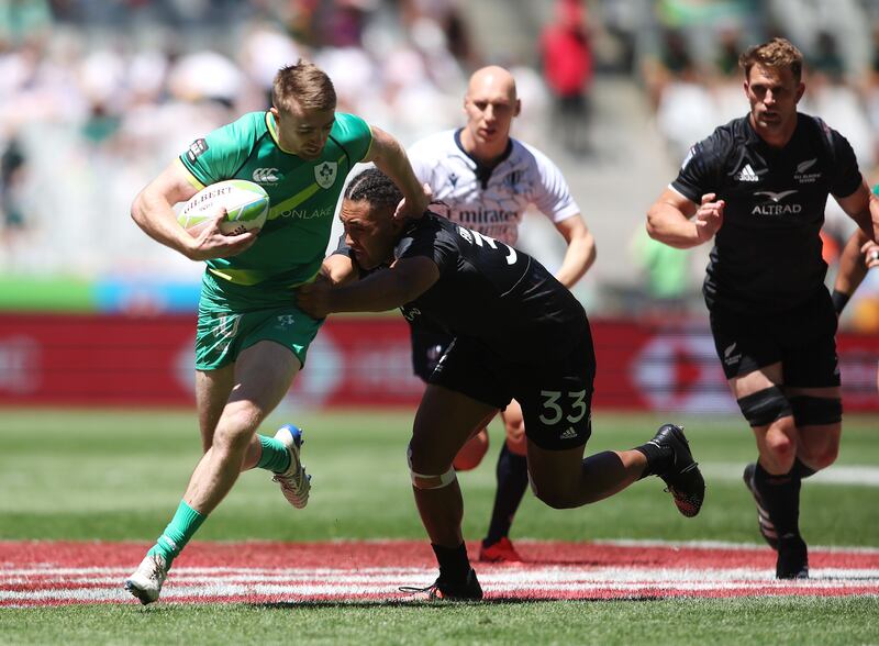 Ireland’s Terry Kennedy with Fehi Fineanganofo of New Zealand. Photograph: Chris Cotze/Inpho