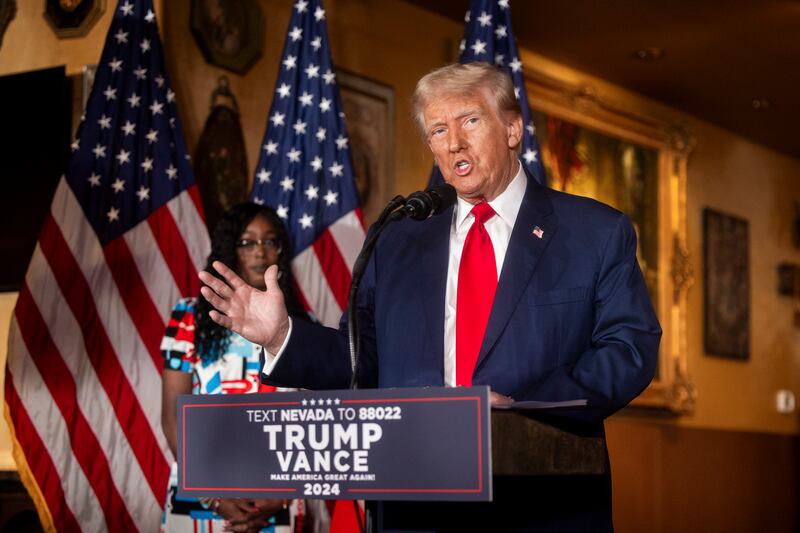 At an event in Las Vegas on Friday to tout his no-tax-on-tips policy, Trump continued his obsessive critique of Harris’ performance. Photograph: Roger Kisby/New York Times
