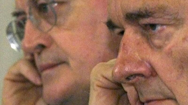 Lionel Jospin, left, and Jacques Chirac listening to a question during a press conference at the end of a French-German summit in Potsdam. Photograph: Jan Bauer/AP