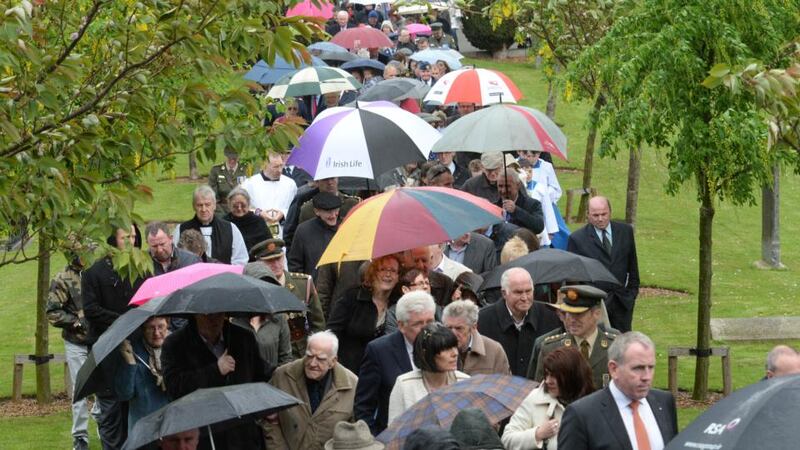 Crowds at the commemoration of the 1916 leaders at Arbour Hill, Dublin, today. Photograph: Dara Mac Dónaill/The Irish Times