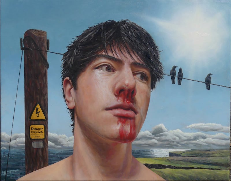 Ross McHale (Kildare), Ravens’ Reflection, oil on canvas & printed poem