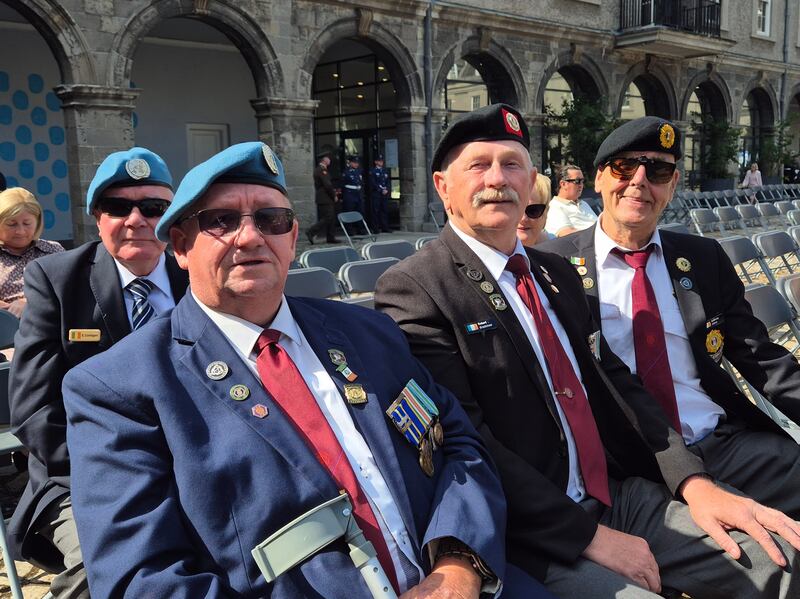 Eddie Costigan of the 5th Infantry Battalion and his former comrades Pat Gibney, Robert Bradshaw and Tony Elliot at the event. Photograph: Hugh Dooley
