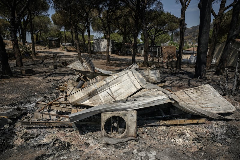 Wildfire damage at a campsite near Bizanet, southern France, on Monday. Photograph: Ed Jones/AFP/Getty