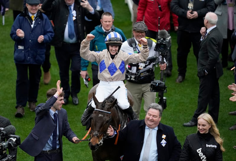 Rachael Blackmore after winning the Betway Queen Mother Champion Chase on Captain Guinness in 2024. Photograph: Andrew Matthews/PA Wire