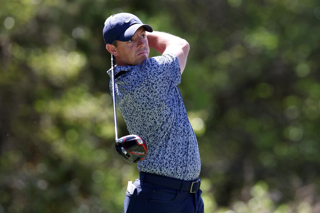 Rory McIlroy of Northern Ireland plays his shot from the 18th tee during day four of the World Golf Championships-Dell Technologies Match Play at Austin Country Club. Photograph: Tom Pennington/Getty