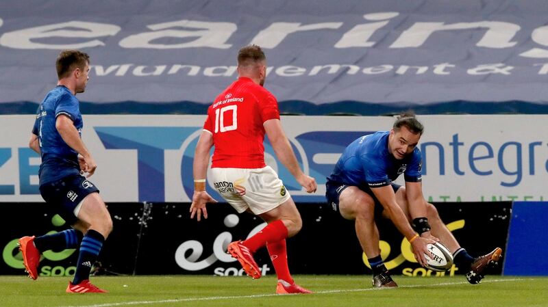 James Lowe scores during Leinster’s win over Munster on August 22nd. Photograph: Bryan Keane/Inpho