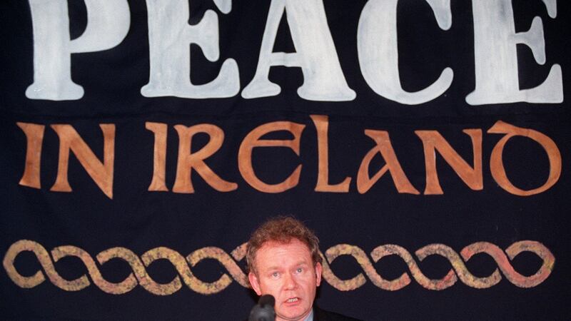 Sinn Féin’s Martin McGuinness speaks at a press conference in London in February, 1998, during which he spoke about Sinn Fein’s exculsion from the Northern Ireland peace talks. Photograph: Dave Thomson/AP