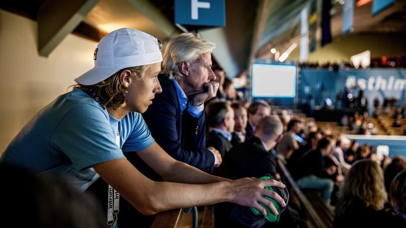 Björn Borg takes  a back seat when it comes to his son Leo’s coaching. Photograph: Casper Hedberg/The New York Times