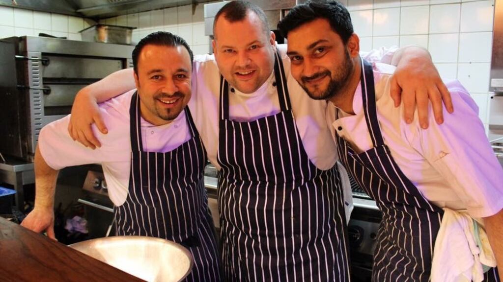 Gareth (Gaz) Smith, centre, new owner of Michael’s Italian in Mount Merrion, with chefs Gul Azam left and Ahmer Ansari