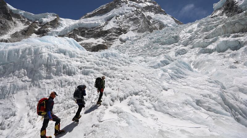Climbers on the Khumbu icefall.