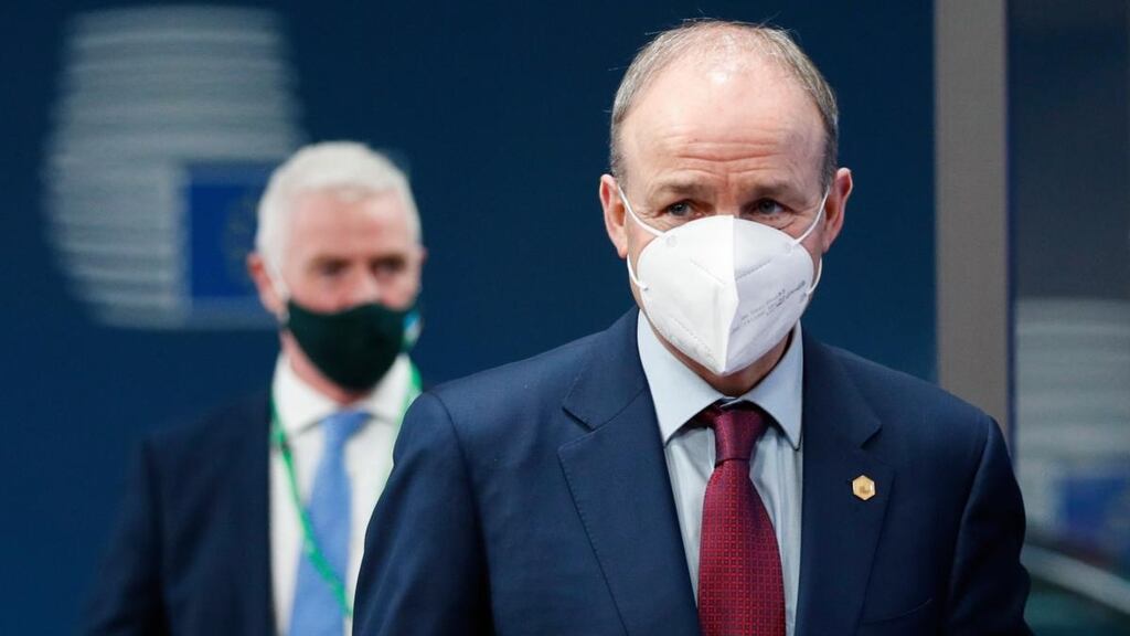 Taoiseach Micheál Martin at the EU leaders’ summit in Brussels on Thursday. The Taoiseach is expected to return to Dublin this afternoon and a Cabinet meeting is expected soon after. Photograph: Johanna Geron/EPA