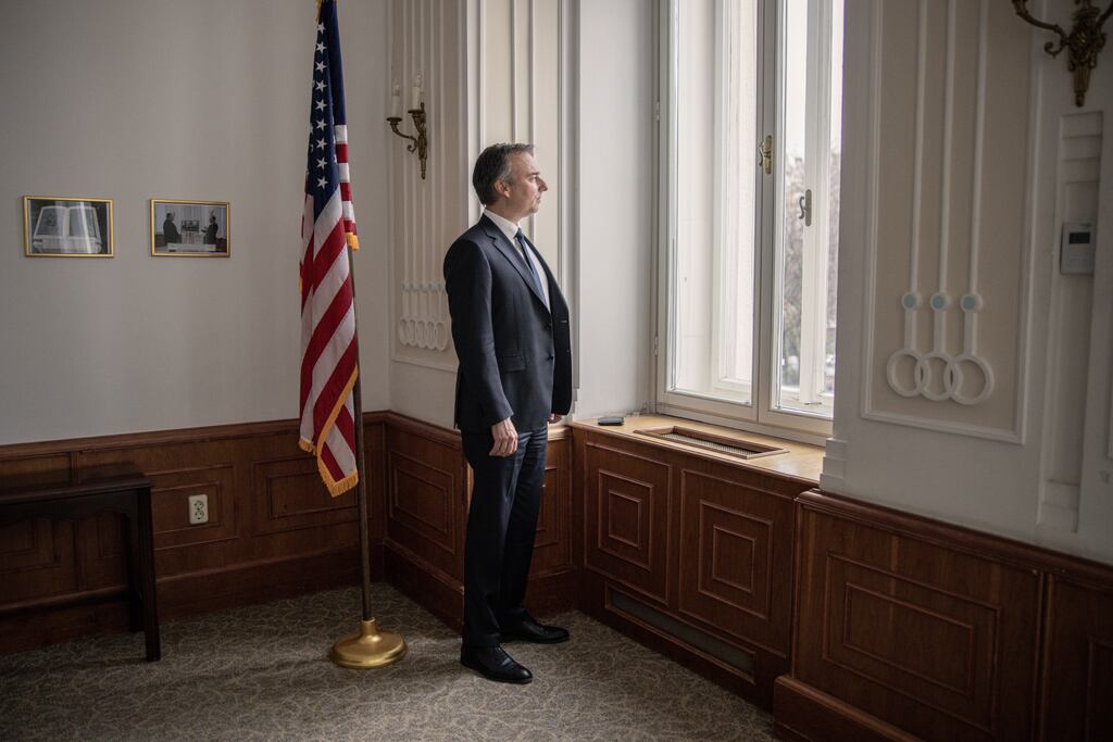 David Pressman, a gay human rights lawyer and ambassador to Hungary, at the US embassy in Budapest. Pressman knew he was in for a rough time even before he arrived in Hungary with his husband and two children. Photograph: Akos Stiller/The New York Times