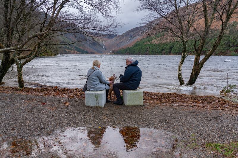 Ergonomic stone cube seats, cut and crafted from Wicklow granite, have been installed at a number of scenic locations, including the upper lake at Glendalough National Park. Photograph: Barry Cronin