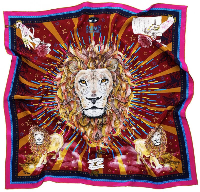 Éadach by Sara O’Neill, The Merrion Print. Hand drawn print inspired by the Georgian Squares of Dublin. 90cm square with handrolled edge in silk twill or crepe de chine. €195. Marvel Room Brown Thomas
