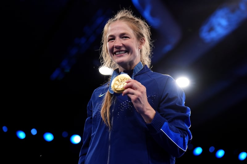 Worth the weight: USA's Sarah Hildebrandt with her gold medal for 50kg wrestling. Photograph: John Walton/PA Wire