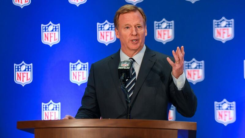 NFL commissioner Roger Goodell speaks to the media after the meeting at the Conrad Hotel. Photo: Catalina Fragoso/USA Today