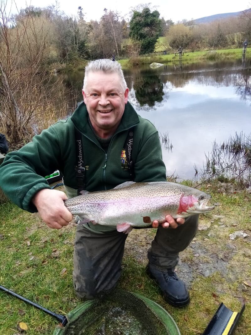 Gerry Heaslip with a 59cm rainbow trout caught at the Annamoe Trout Fishery in Co Wicklow