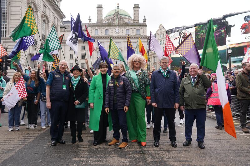 Mayor of London Sadiq Khan (centre) at the St Patrick's Day Parade in central London.  Lucy North/PA Wire 