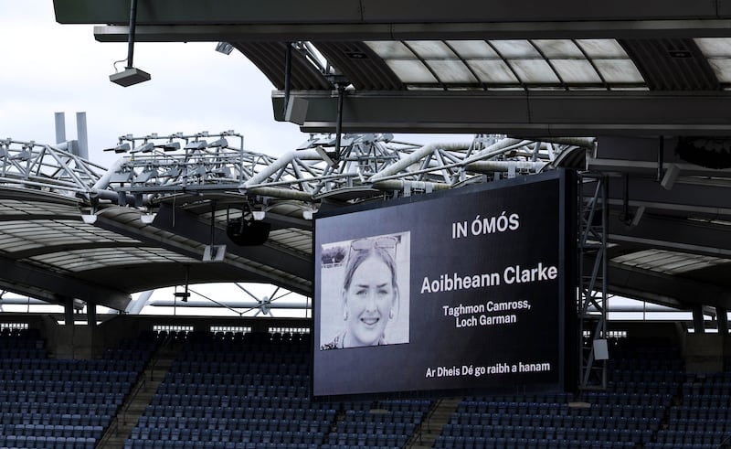 A memorial for Aoibheann Clarke at Croke Park on Sunday before the All-Ireland Senior Camogie Championship final between Cork and Galway. Photograph: Ben Brady/Inpho