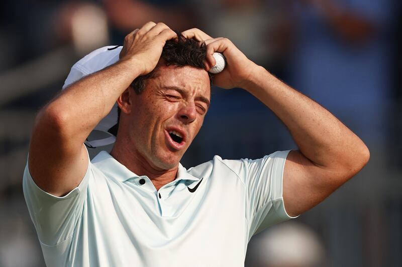 Rory McIlroy reacts after missing finishing the 18th hole during the final round of the US Open at Pinehurst Resort in North Carolina. Photograph: Jared C Tilton/Getty Images