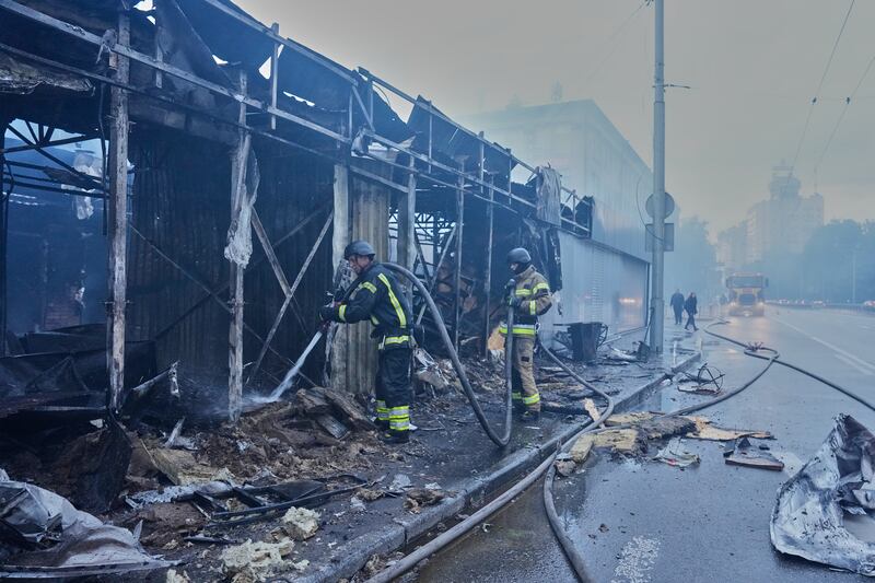 Rescue workers were killed after the strikes. Photograph: Efrem Lukatsky/AP