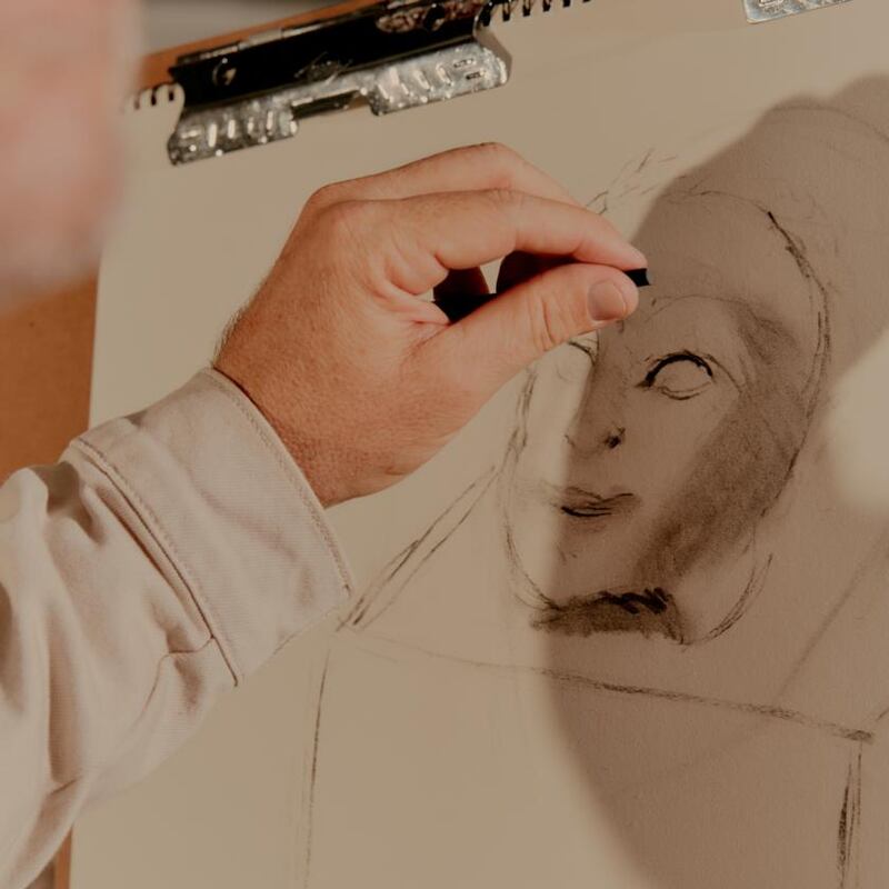 Actor Christian Slater during a painting class at the Arts Student League in New York. Photograph: Victor Llorente/The New York Times