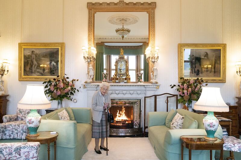 ueen Elizabeth II waiting in the drawing room before receiving Liz Truss for an audience at Balmoral, Scotland. Photograph: Jane Barlow/PA