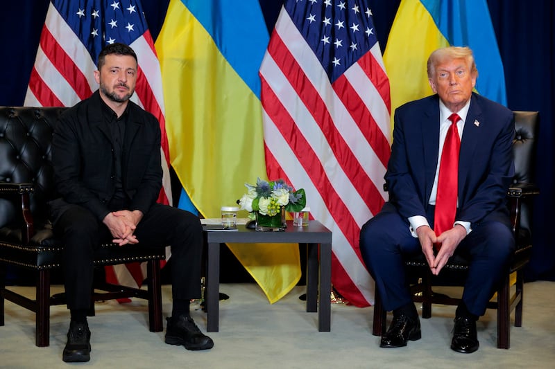 President of Ukraine Volodymyr Zelenskiy and US president Donald Trump at the UN on Tuesday. Photograph: Chip Somodevilla/Getty Images