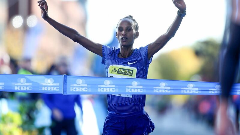 Ethiopia’s Motu Gedefa took the womens race. Photograph: Bryan Keane/Inphof